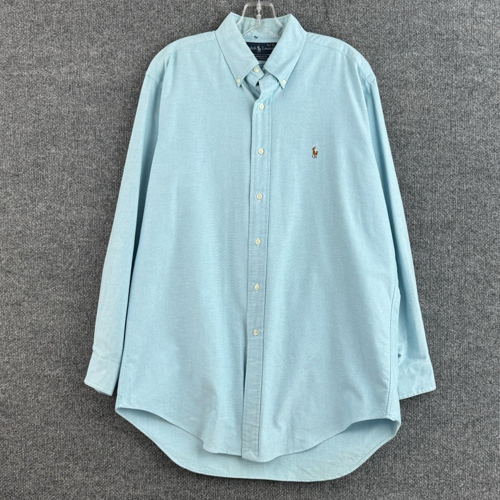 Ralph Lauren Button Down Shirt Mens Blue 15.5 32/33 Oxford Yarmouth Short Sleeve